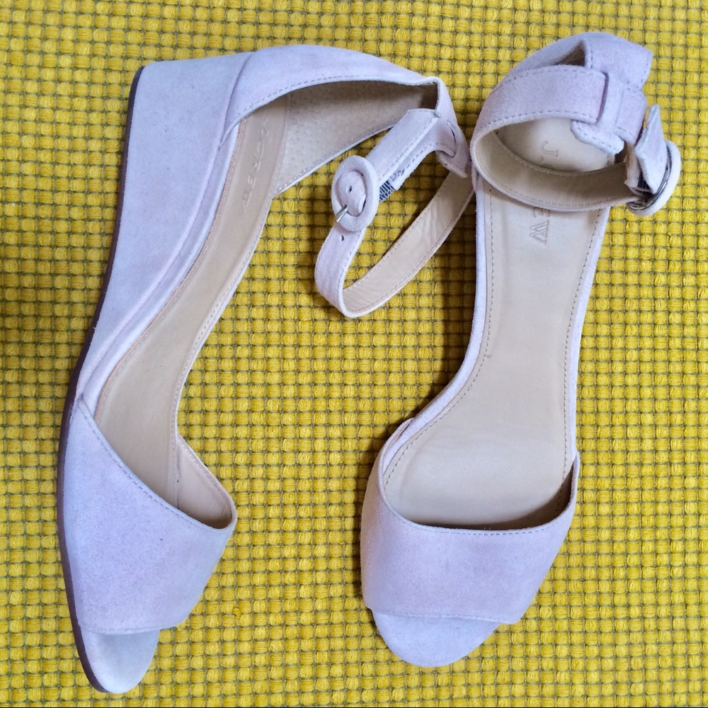 New J. Crew Blush Suede Laila Sandal Wedges, 8.5